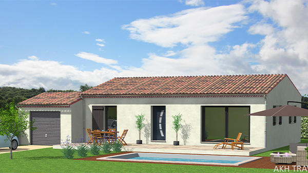 AKH Project - Modèle L'Hibiscus : Surfaces 93.55 m² et garage 18.36 m²